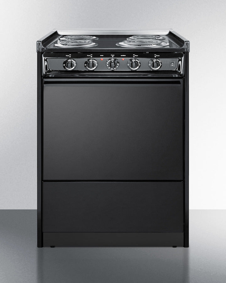 Summit TEM610CR 24″ Wide Slide-In Electric Coil Range – Black Finish, 2.92 cu ft Oven, 23.2 Amp Low-Draw Design, Storage Drawer