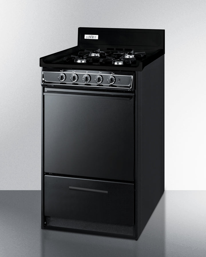 Summit TNM1107C 20″ Wide Gas Range – 4 Open Burners, 2.46 cu ft Oven, Jet Black Finish