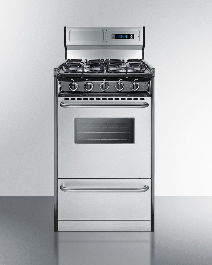 Summit TTM1307BKSW 20″ Wide Gas Range – 4 Sealed Burners, 2.46 cu ft Oven, Stainless Steel & Black Cabinet