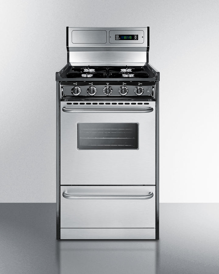 Summit TNM1307BKW 20″ Wide Gas Range – 4 Open Burners, 2.46 cu ft Oven, Stainless Steel Door / Black Cabinet