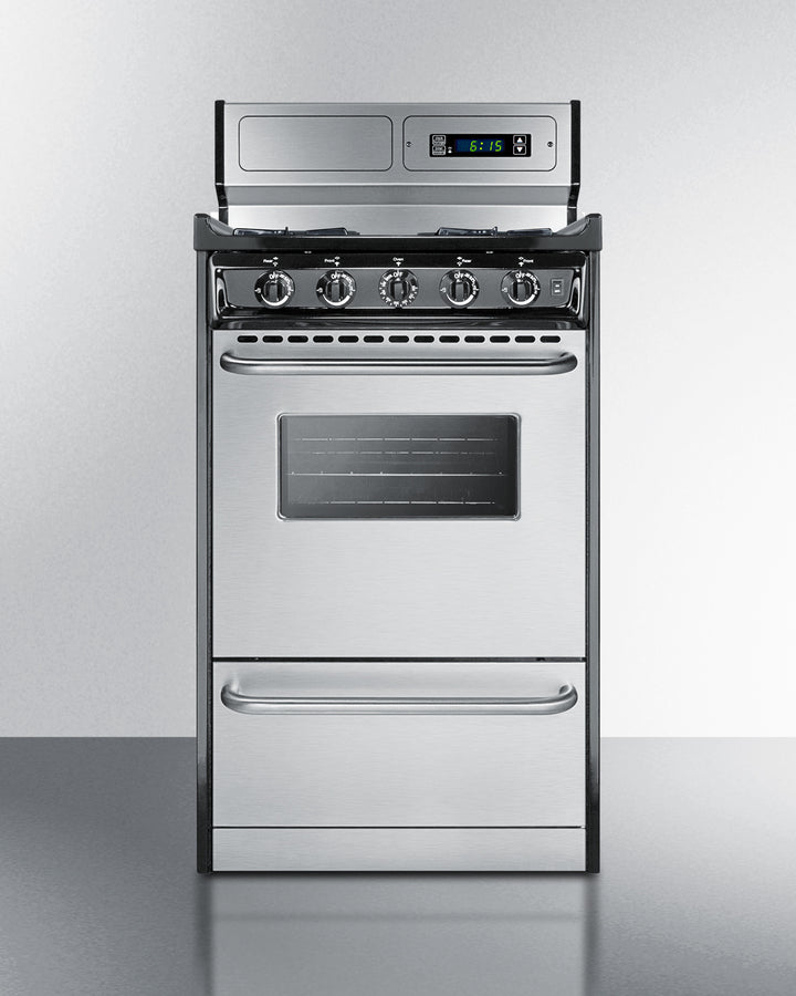 Summit TNM1307BKW 20″ Wide Gas Range – 4 Open Burners, 2.46 cu ft Oven, Stainless Steel Door / Black Cabinet