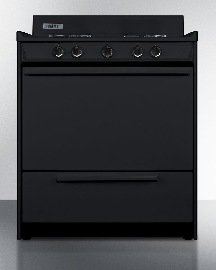 Summit TNM2107C 30″ Wide Gas Range – Black Finish, 4 Open Burners (9,000 BTU), 3.69 cu ft Oven, 24″ Depth Compact Fit