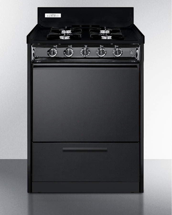 Summit TNM6107C 24″ Wide Gas Range – Black Finish, 4 Open Burners, 2.92 cu ft Oven, 24″ Depth Compact Design