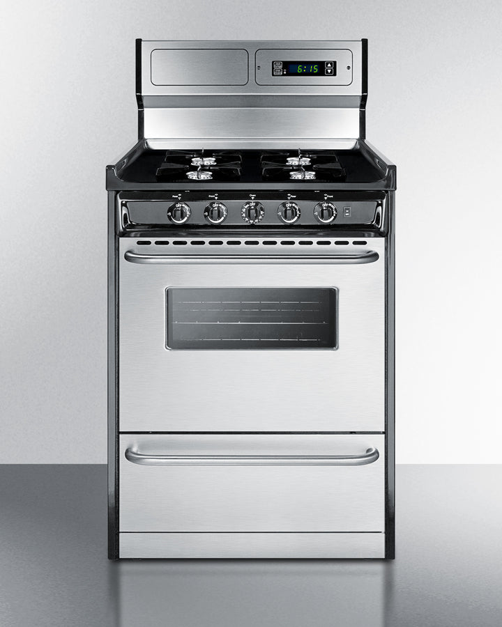 Summit TNM6307BKW 24″ Wide Gas Range – 4 Open Burners (9,000 BTU Each), 2.92 cu ft Oven, Stainless Steel Door / Black Cabinet