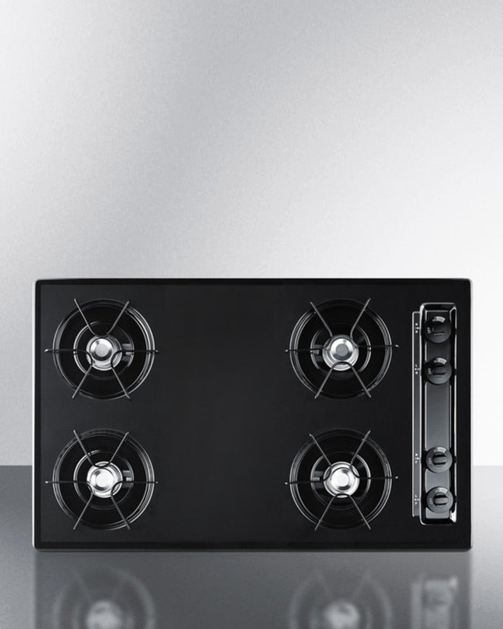 Summit TNL053 30″ Wide 4-Burner Gas Cooktop – Black Porcelain Surface, Spark Ignition, LP-Convertible