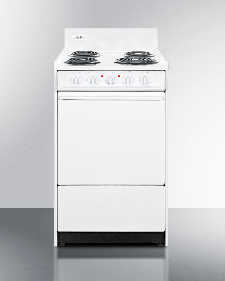 Summit WEM110 20″ Wide Electric Coil-Top Range – White Finish, 2.46 cu ft Oven, 24″ Depth Compact Profile