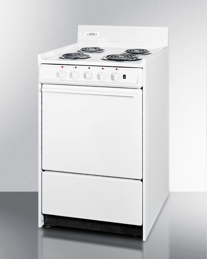 Summit WEM1171Q 20″ Wide Electric Coil-Top Range – White Finish, 2.46 cu ft Oven, 24″ Depth, Made in USA