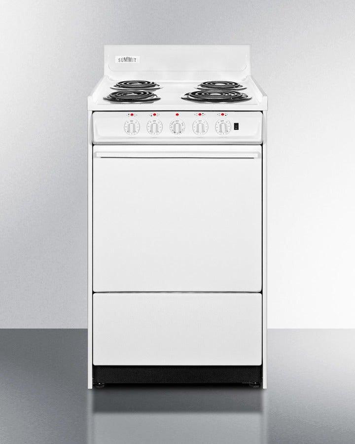 Summit WEM1171Q 20″ Wide Electric Coil-Top Range – White Finish, 2.46 cu ft Oven, 24″ Depth, Made in USA