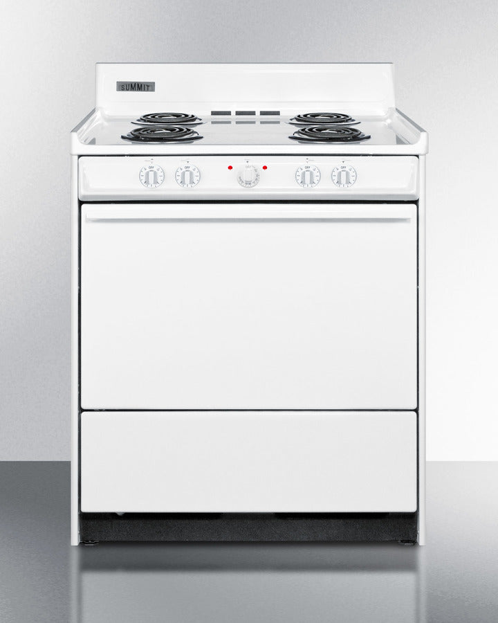 Summit WEM210 30″ Wide Electric Coil-Top Range – White Finish, 3.7 cu ft Oven, 24″ Depth, Made in USA