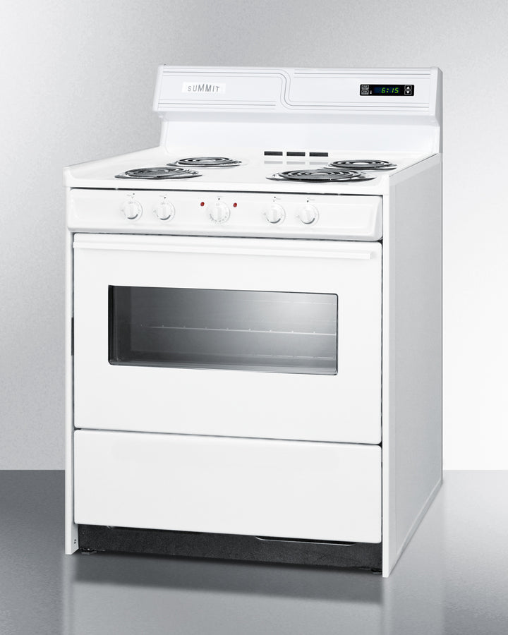 Summit WEM230KW 30″ Wide Electric Coil-Top Range – 3.7 cu ft Oven, White Finish