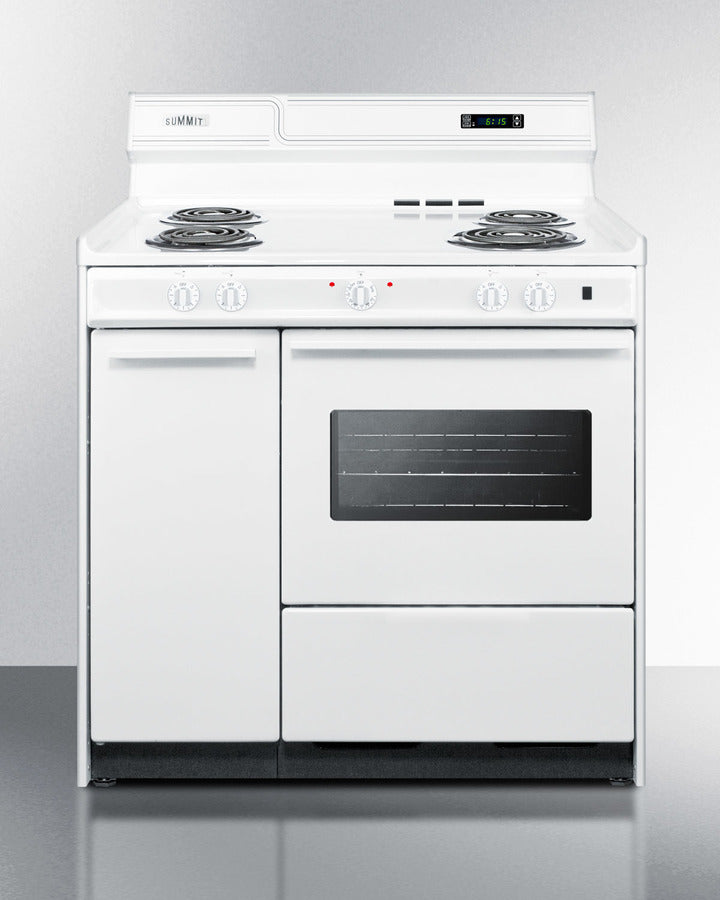 Summit WEM430KW 36″ Wide Electric Coil-Top Range – White Finish, 2.9 cu ft Oven, 24″ Depth Compact Design