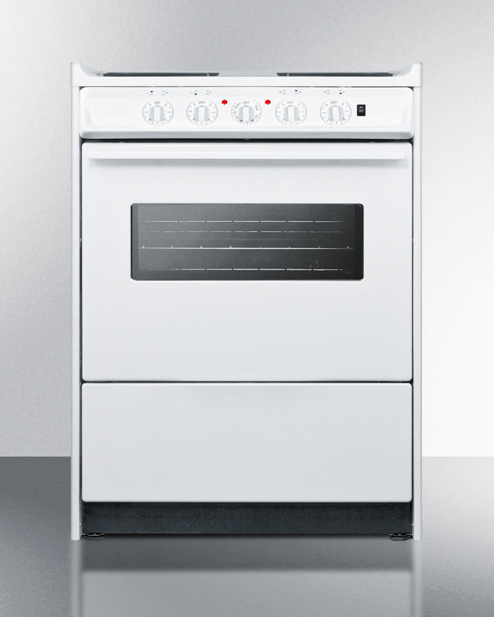 Summit WEM610RW 24″ Wide Slide-In Electric Coil Range – White Finish, 2.92 cu ft Oven, 24″ Depth Compact Fit