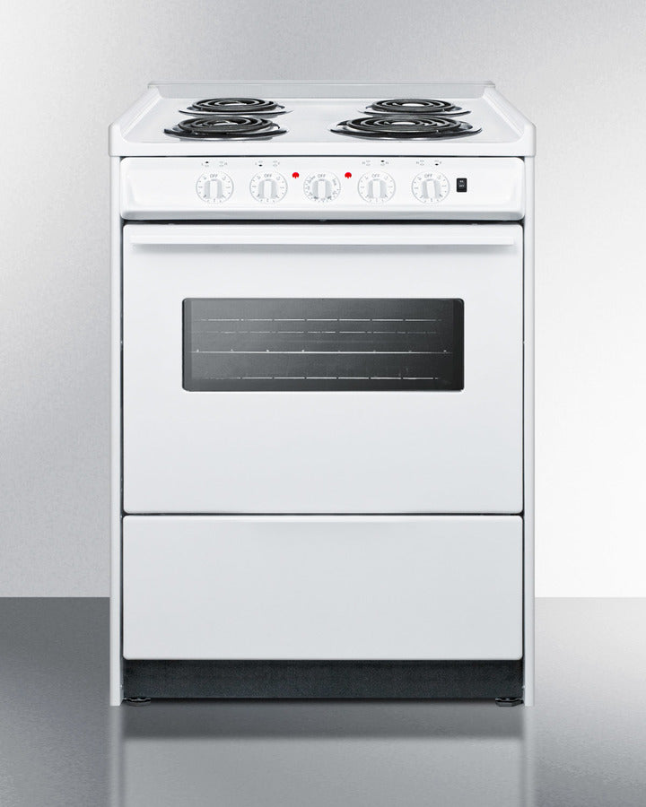 Summit WEM610RW 24″ Wide Slide-In Electric Coil Range – White Finish, 2.92 cu ft Oven, 24″ Depth Compact Fit