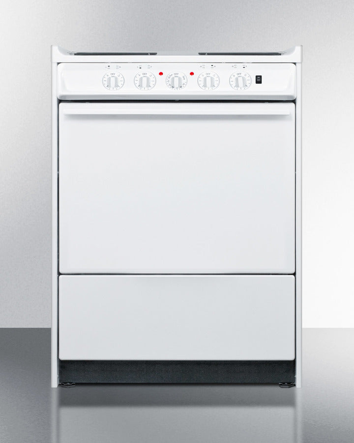 Summit WEM610R 24″ Wide Slide-In Electric Coil Range – White Finish, 2.92 cu ft Oven, 24″ Depth, Made in the USA