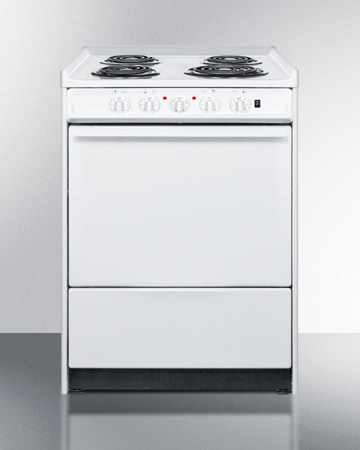 Summit WEM610R 24″ Wide Slide-In Electric Coil Range – White Finish, 2.92 cu ft Oven, 24″ Depth, Made in the USA