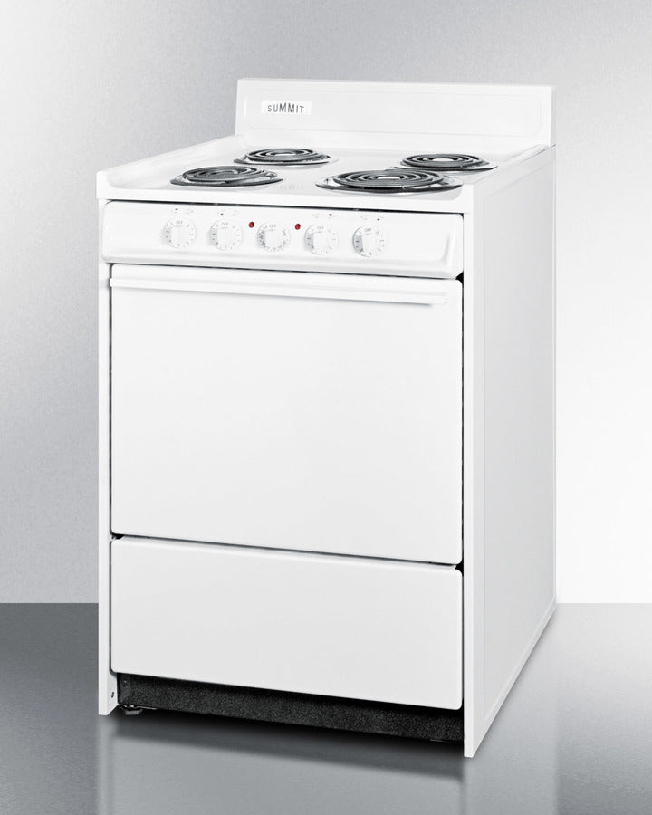 Summit WEM610 24″ Wide Electric Coil-Top Range – White Finish, 2.92 cu ft Oven, 24″ Depth, Low-Draw 23.2 Amp Design