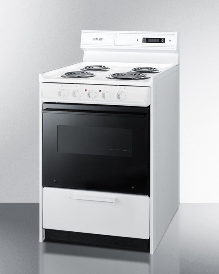 Summit WEM630DK 24″ Wide Electric Coil-Top Range – 2.92 cu ft Oven, 24″ Depth, Black Glass Door / White Cabinet