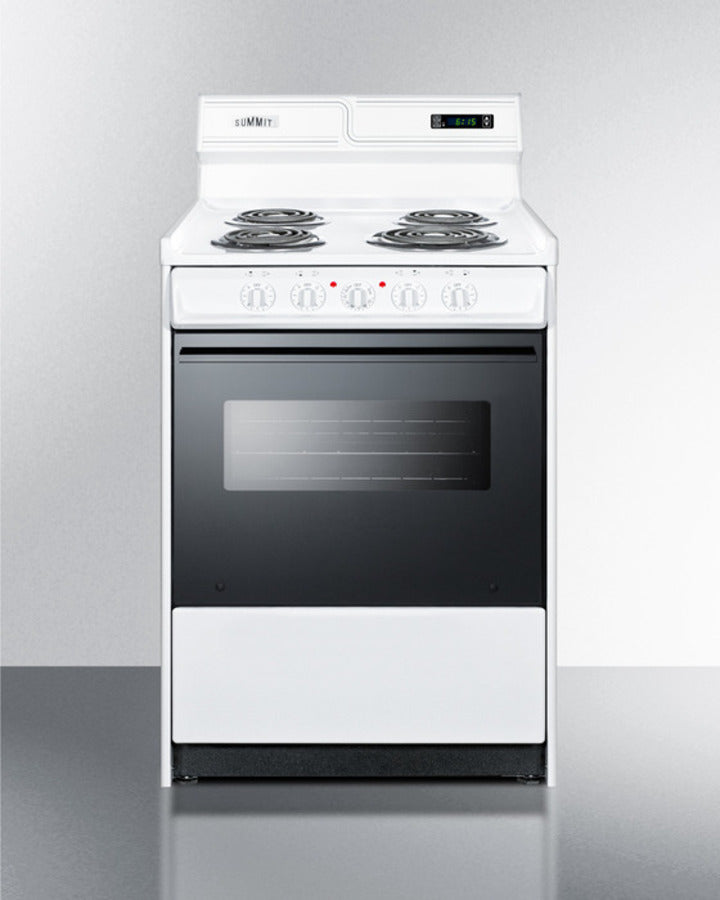 Summit WEM630DK 24″ Wide Electric Coil-Top Range – 2.92 cu ft Oven, 24″ Depth, Black Glass Door / White Cabinet