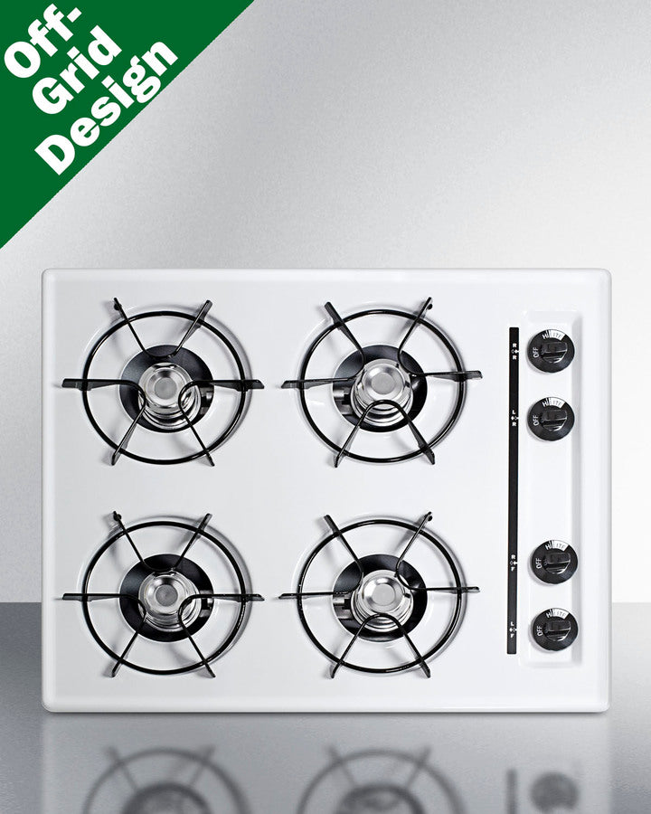 Summit WLL03P 24″ Wide Propane Gas Cooktop – 4 Burners, Battery-Start Ignition, White Porcelain Finish