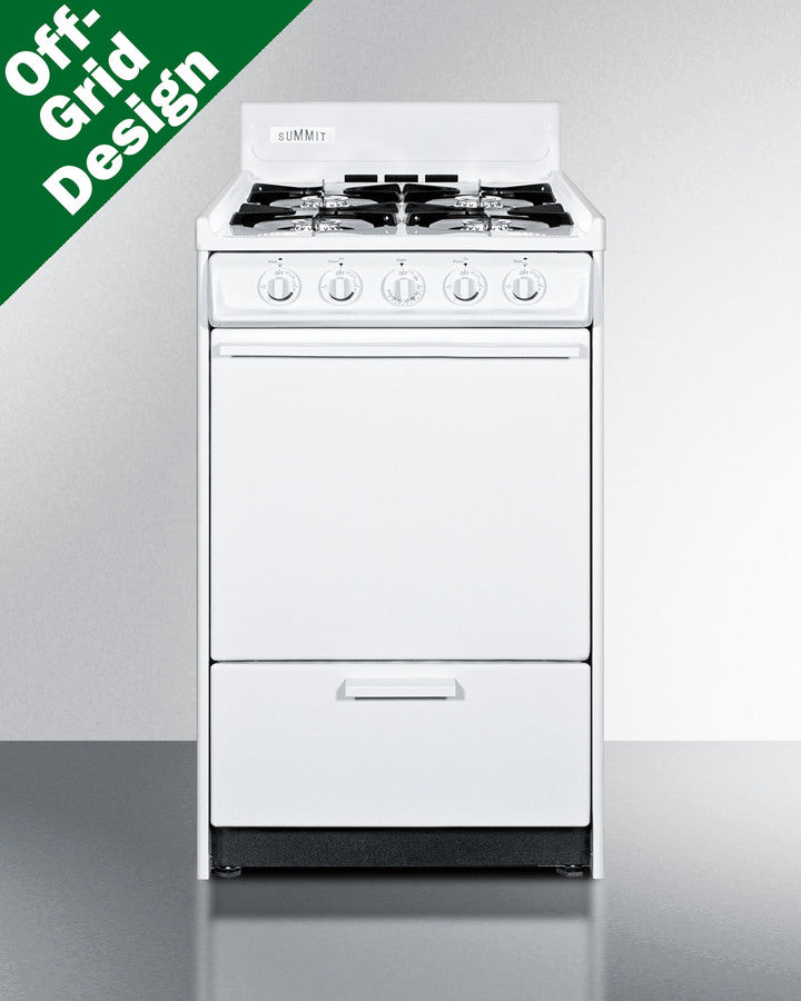 Summit WLM110P 20″ Wide Propane Gas Range – 4 Open Burners, 2.46 cu ft Oven, White Finish