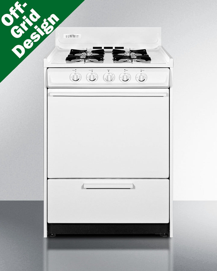 Summit WLM610P 24″ Wide Propane Gas Range – 4 Burners, 2.92 cu ft Oven, Battery-Start Ignition, White Finish