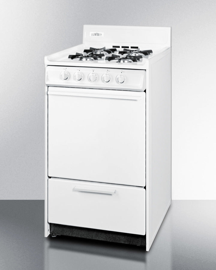 Summit WNM1107 20″ Wide Gas Range – 4 Open Burners, 2.46 cu ft Oven, White Finish