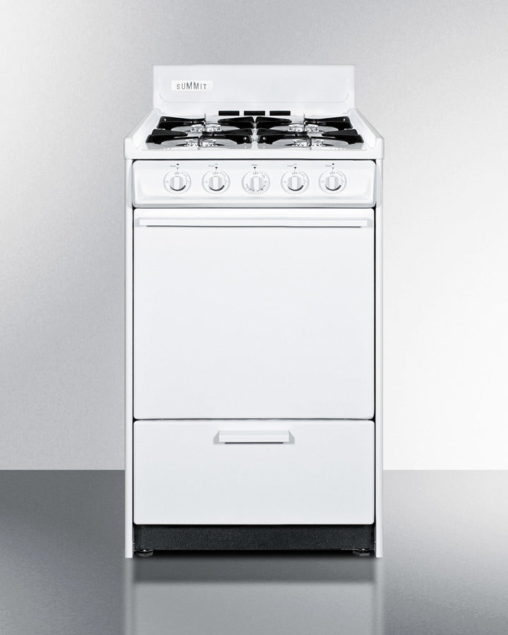 Summit WNM110P 20″ Wide Gas Range – 4 Open Burners, 2.46 cu ft Oven, White Finish