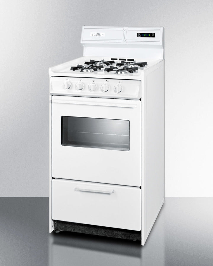 Summit WNM1307KW 20″ Wide Gas Range – 4 Open Burners, 2.46 cu ft Oven, White Finish