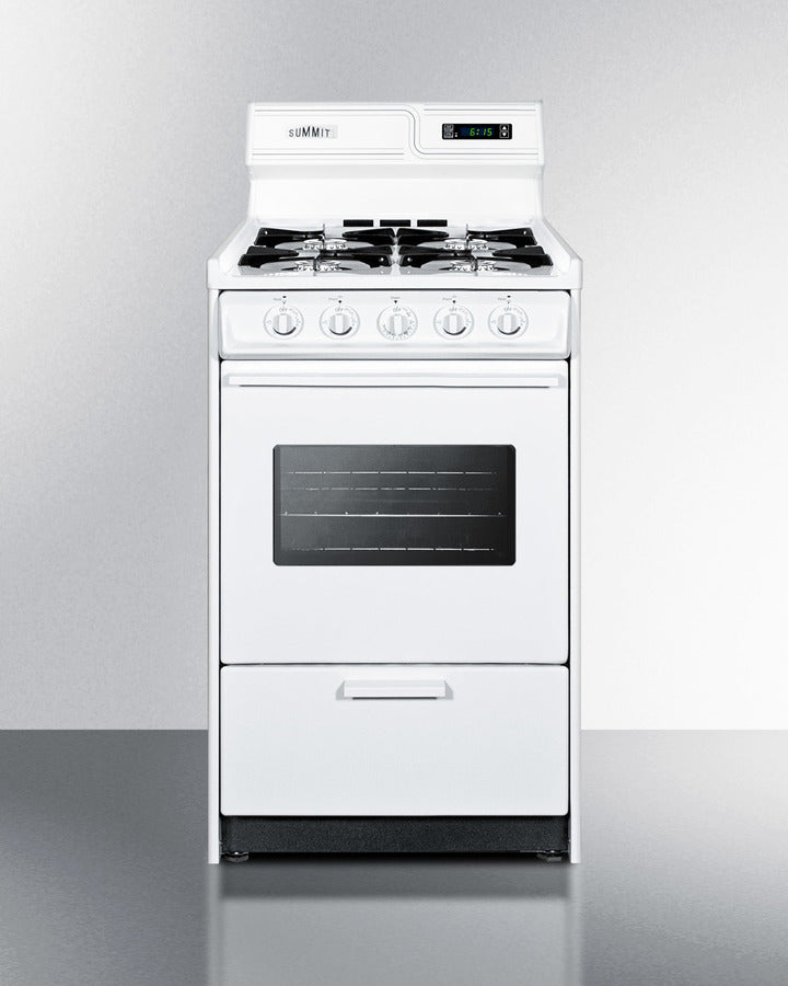Summit WNM1307KW 20″ Wide Gas Range – 4 Open Burners, 2.46 cu ft Oven, White Finish