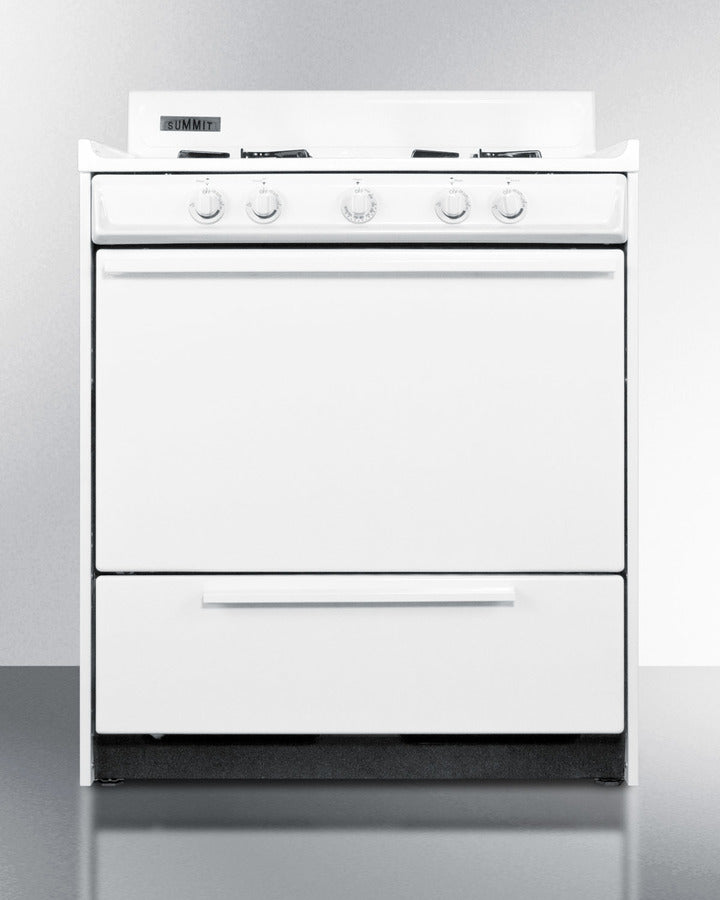 Summit WNM2107 30″ Wide Gas Range – White Finish, 4 Open Burners (9,000 BTU), 3.7 cu ft Oven, Shallow 24″ Depth