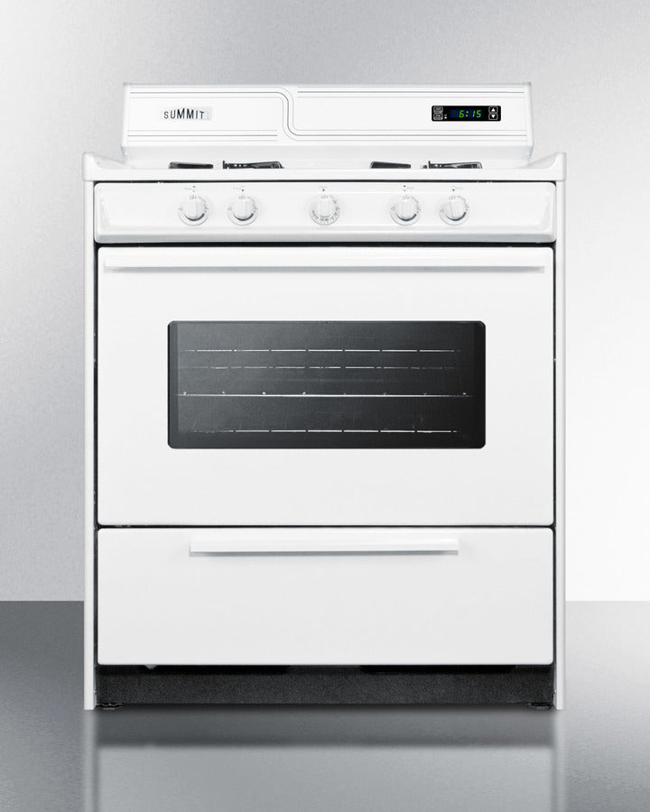 Summit WNM2307KW 30″ Wide Gas Range – White Finish, 4 Open Burners, 3.7 cu ft Oven