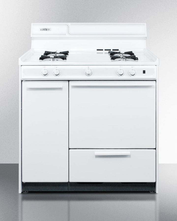 Summit WNM430P 36″ Wide Gas Range – 4 Open Burners, 2.92 cu ft Oven, Battery-Start Ignition, White Finish