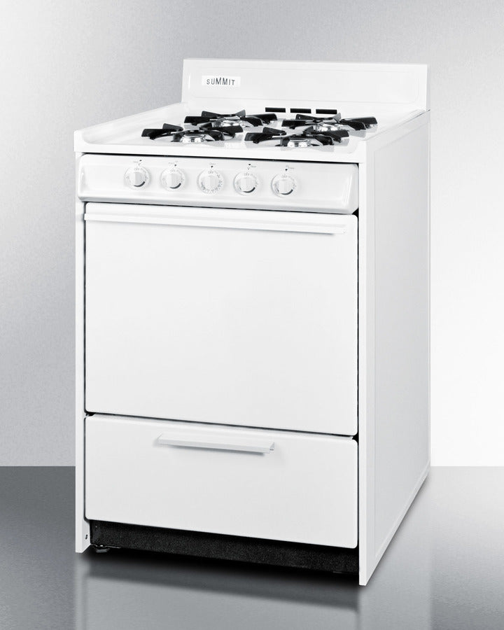 Summit WLM610P 24″ Wide Propane Gas Range – 4 Burners, 2.92 cu ft Oven, Battery-Start Ignition, White Finish