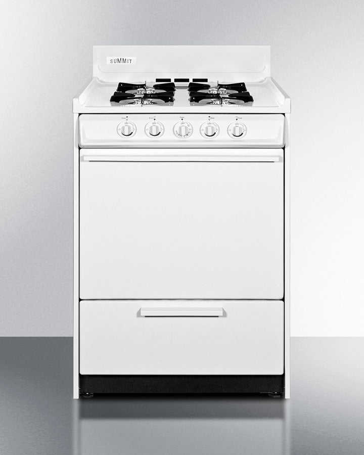 Summit WNM6107 24″ Wide Gas Range – 4 Open Burners, 2.92 cu ft Oven, White Finish