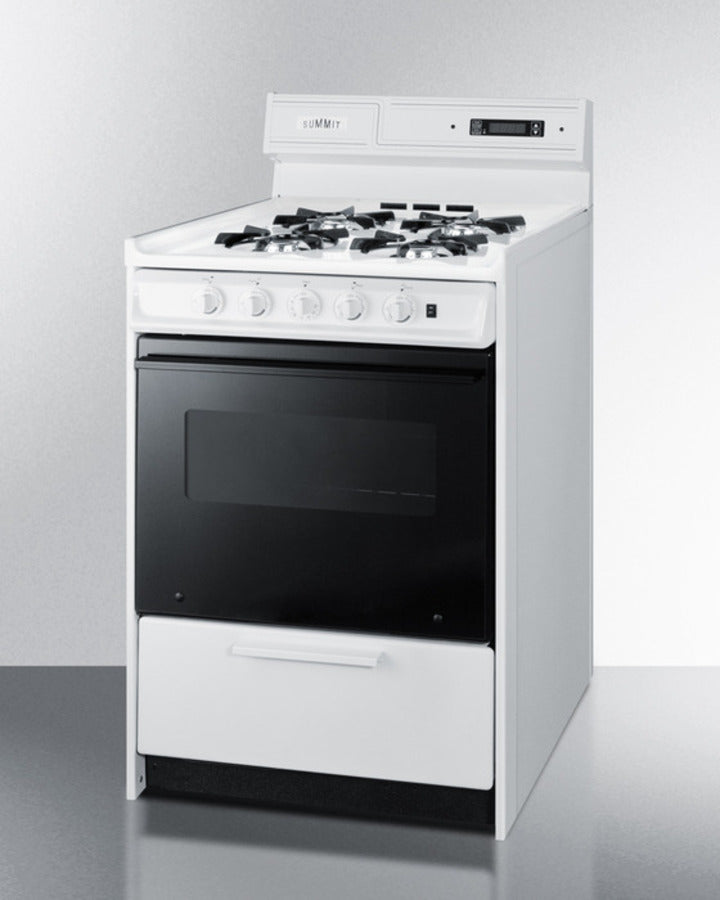 Summit WNM6307DK 24″ Wide Gas Range – White Cabinet, Black Glass Oven Door, 4 Open Burners, 2.92 cu ft Oven Capacity