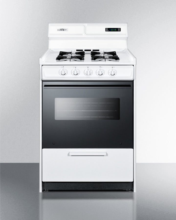 Summit WNM6307DK 24″ Wide Gas Range – White Cabinet, Black Glass Oven Door, 4 Open Burners, 2.92 cu ft Oven Capacity