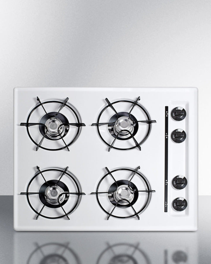 Summit WNL033 24″ Wide 4-Burner Gas Cooktop – White Porcelain Surface