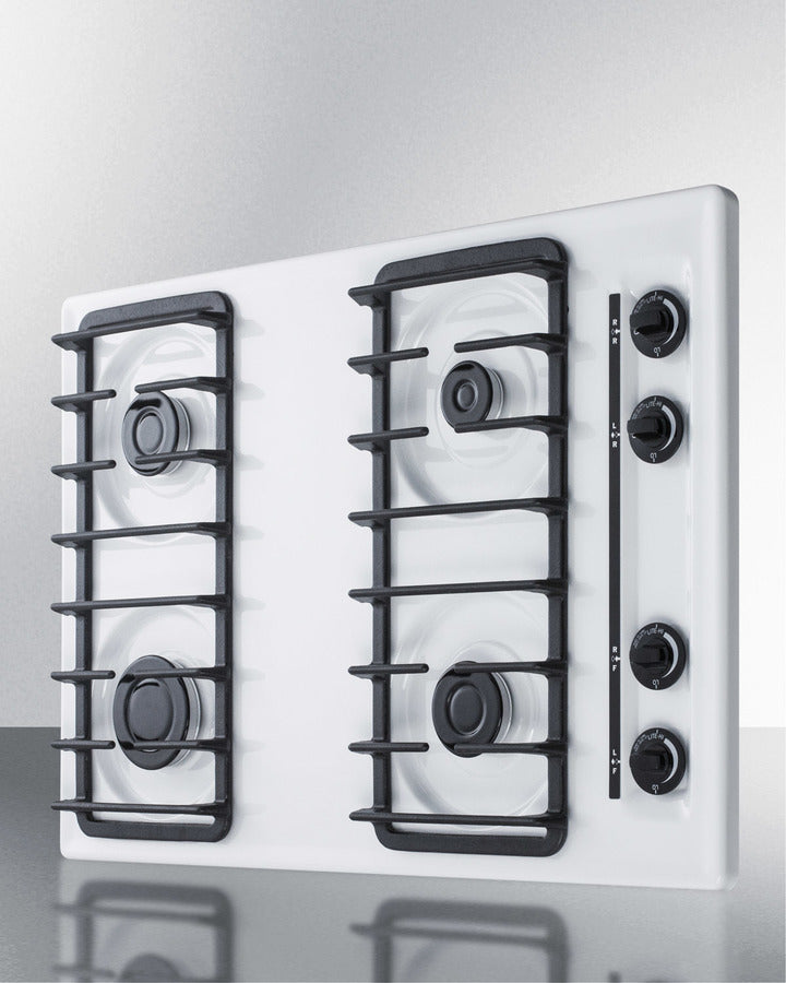 Summit WTL053S 30″ Wide 4-Burner Gas Cooktop – White Porcelain Surface