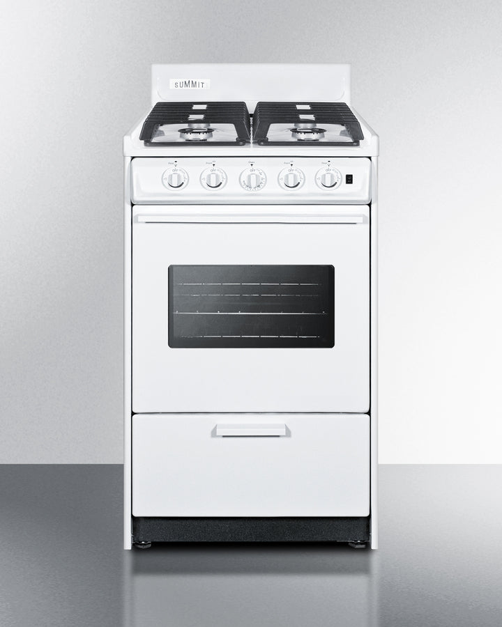 Summit WTM1107ISW 20″ Wide Gas Range – 4 Sealed Burners, 2.46 cu ft Oven, White Finish