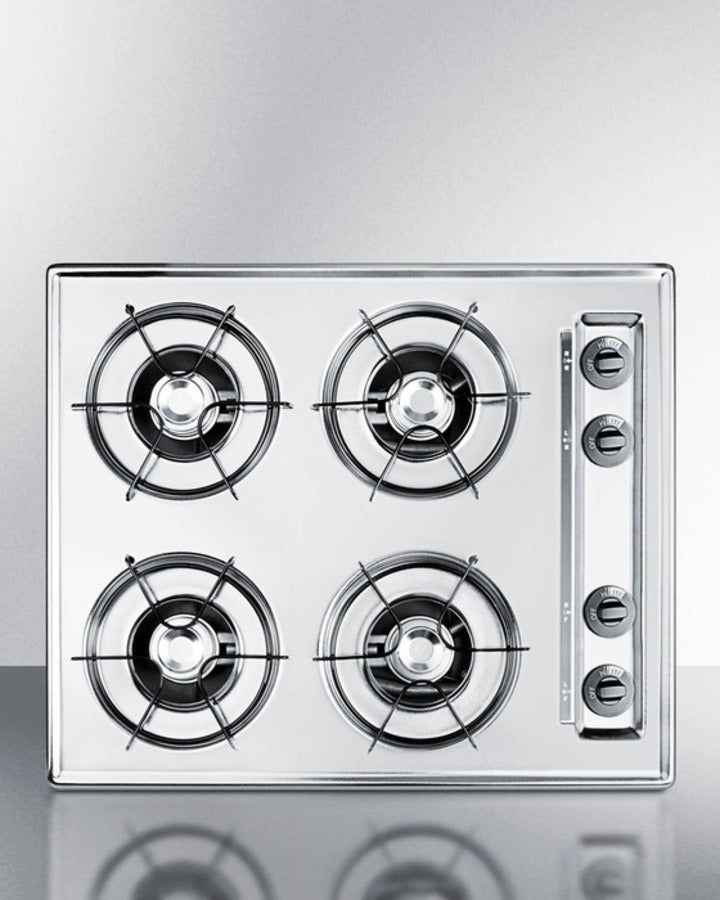 Summit ZNL033 24″ Wide Gas Cooktop – Brushed-Chrome Finish, 4 Open Burners, 9000 BTU Each, Electronic Ignition